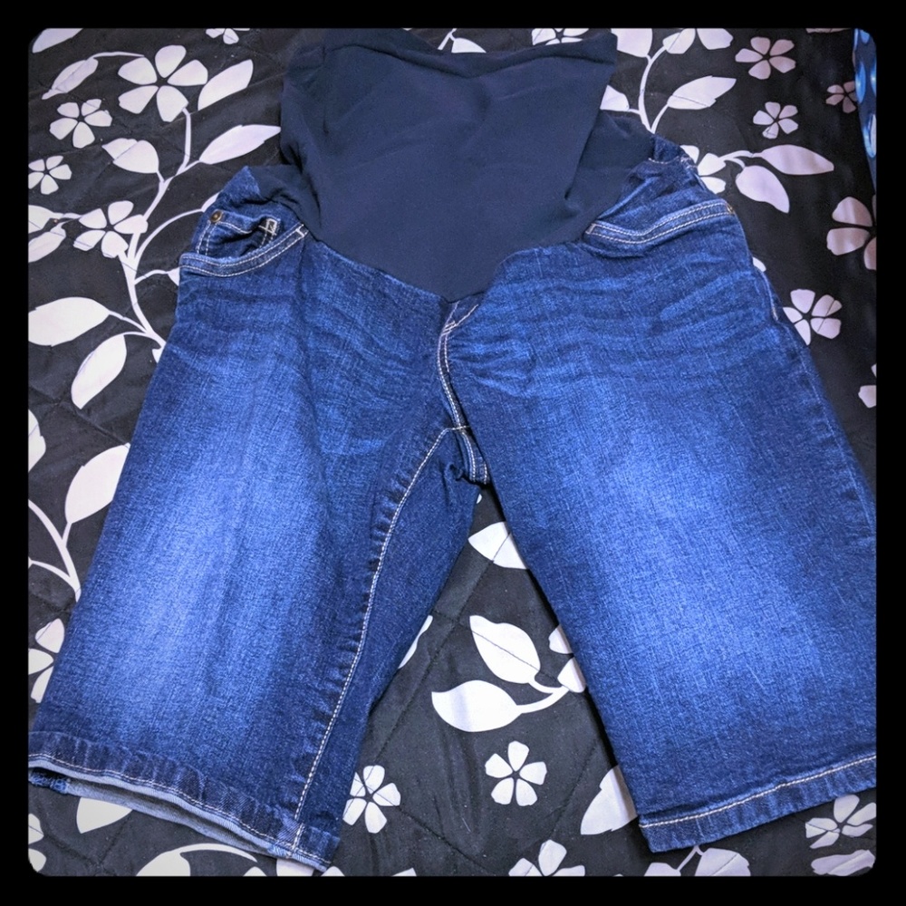 Maternity Blue Jean Shorts, Above Knee length